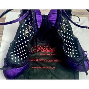 Purple Satin Pleaser Gothic Pinup Pumps Polka Dot Lace Bow Burlesque Vamp